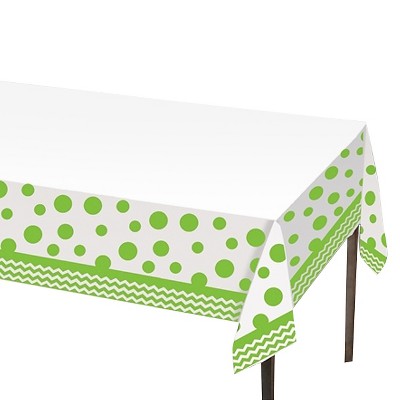Fresh Lime Green Dots and Stripes Disposable Tablecloth