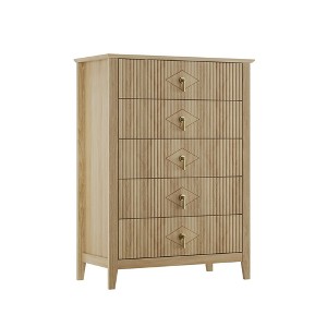 Fluted Dresser for Bedroom, 42.9" Tall 5-Drawer Wood Dresser, Modern Chest of Drawers, Storage Organizer Cabinet for Living Room, Hallway, Entryway - 1 of 4