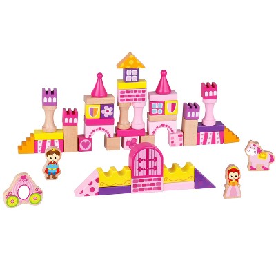 Toysters 50-Piece Wooden Princess Castle Building Blocks Game Set Interactive STEM Educational Toy for Fine Motor Engineering Skills & Shape Sorting