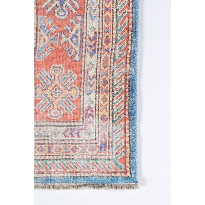 Chandler Blue and Multicolor Hand-Knotted Synthetic Runner Rug