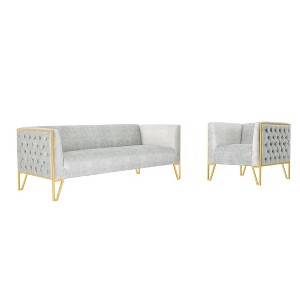 Manhattan Comfort 2pc Vector Sofa and Armchair Set Gray: Velvet Upholstery, Metal & Wood Frame, No Assembly Required - 1 of 4