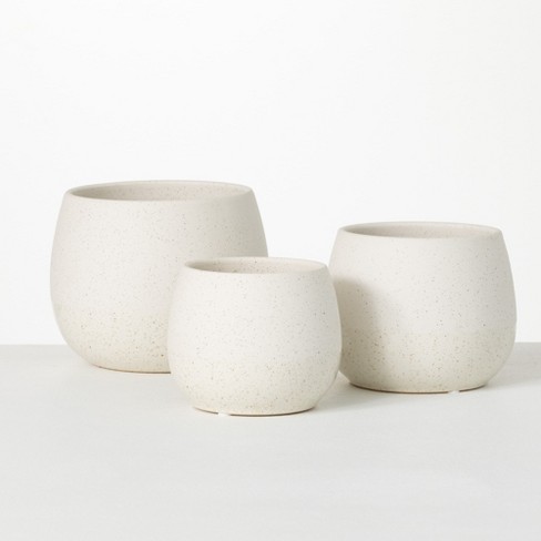 Sullivans Creamy Speckled Round Ceramic Planter Set Of 3, 6