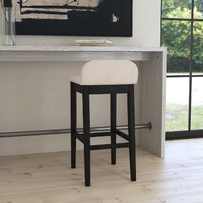 Elegant Maydena Black Wood Bar Height Stool with Beige Accents