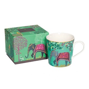 Sara Miller London India Elephant’s Oasis Mug - 12oz Fine China Cup in Jade Green with 22ct Gold Accents, Collectible Tableware - 1 of 4