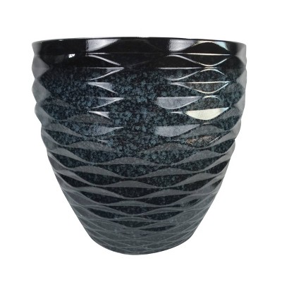 Set of 2 Speckled Blue Polystone Wave Planters