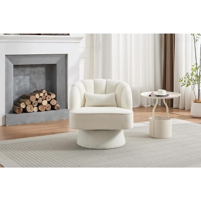 Modern Swivel Barrel Accent Chair, 360 Degree Velvet Upholstered Armchair with Striped Backrest & Plush Padding
