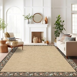 Coucheta Washable Modern Floral Area Rug, Minimalist Bordered Low Pile Carpet, Non-Slip & Stain Resistant for Living Room, Bedroom & Nursery - 1 of 4