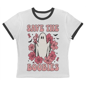 Rerun Island Women Save The Boobies Ghost Short Sleeve Graphic Cotton Retro Vintage Ranger Baby Tee - 1 of 4