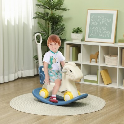 Vynxaria 4 in 1 Rocking Horse for Toddles 2-5 Years,  Detachable Push Handle & Balance Board, Kids Riding Horse Birthday Gift for Boys & Girls, Blue