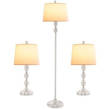 Tangkula 3 Pack Lamp Set Table & Floor Lamp with Weighted Base & Eye-Protecting Lamp Shade