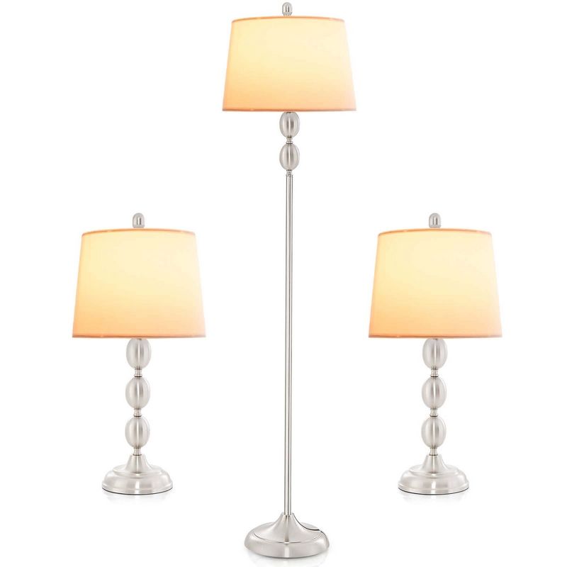 Tangkula 3 Pack Lamp Set Table & Floor Lamp with Weighted Base & Eye-Protecting Lamp Shade, 1 of 10