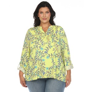 White Mark Plus Size Paisley Button Front Tunic Top - 1 of 4