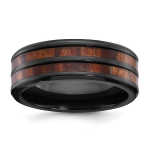 Chisel Black Zirconium Polished with Wood Inlay Center 8mm Band Ring - 1 of 4