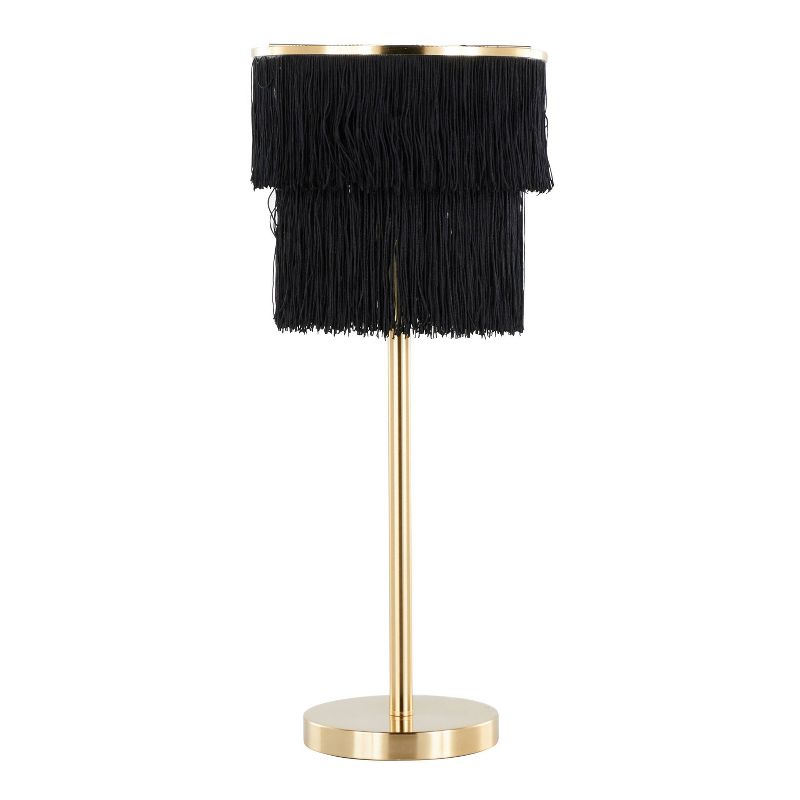 LumiSource (Set of 2) Fringe 25&#34; Contemporary Metal Buffet Lamps Royal Gold Metal and Black Fringe from Grandview Gallery, 2 of 8