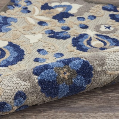 Natural Blue Floral Synthetic Medium Rectangular Rug