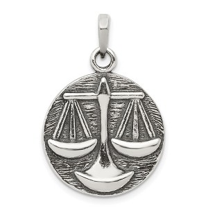 Black Bow Jewelry Sterling Silver Libra the Scale Zodiac Embossed Circle Pendant - 1 of 4