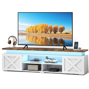 Skyzoo TV Stand for 50/55/65/75" inches TV with  LED Lights & Power Outlets for TVs up to 80", Farmhouse Entertainment Center for Living Room, White - 1 of 4
