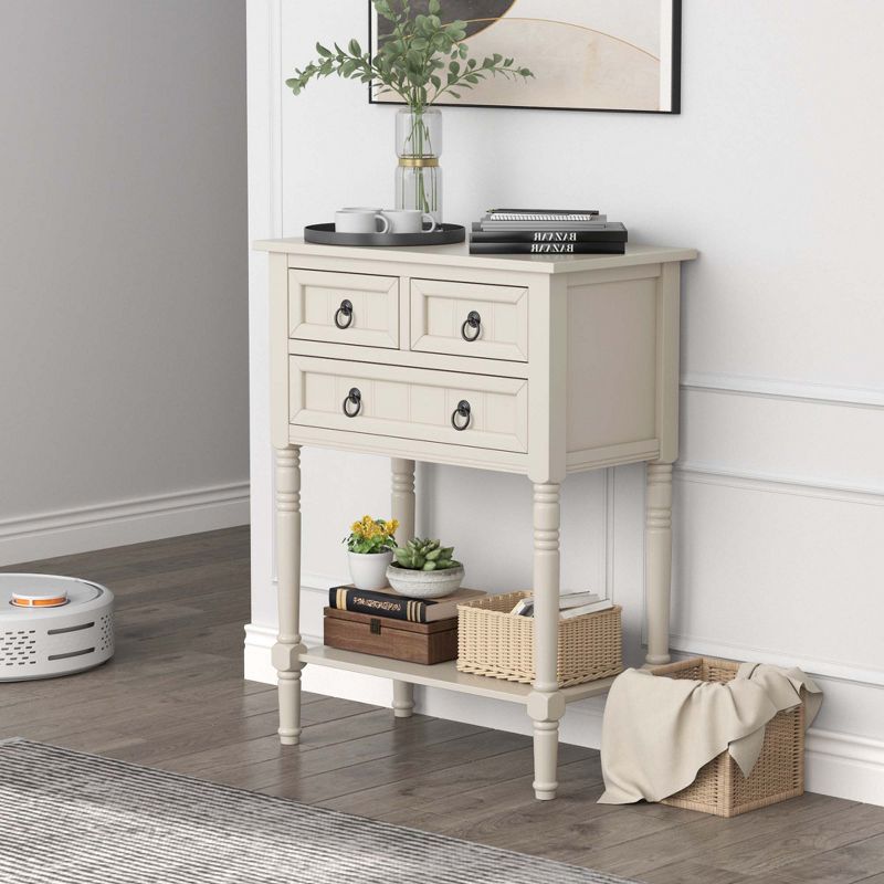 Costway Console Entryway Table with 3 Drawers Open Shelf for Hallway Living Room Beige, 2 of 10