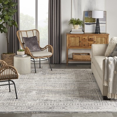 Ivory and Slate Floral Synthetic Rectangular Rug