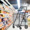 Large Shopping Cart,Grocery Cart On Wheels, Foldable Utility Shopping Carts With Double Basket And 360 Rolling Swivel Wheels For Groceries Laundry - 2 of 4