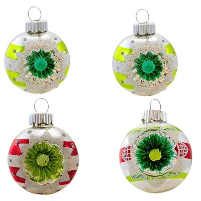 Christopher Radko 2.0 Inch Vintage Reflector Ornament Set Glitter Stripes Star Tree Ornament Sets