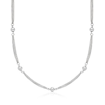Ross-Simons Sterling Silver Curb-Chain and Bead Station Necklace Size 18
