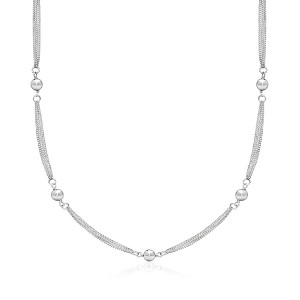 Ross-Simons Sterling Silver Curb-Chain and Bead Station Necklace Size 18 - 1 of 3