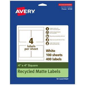 Avery Recycled Matte White Labels,  4" x 4" Square - 1 of 4