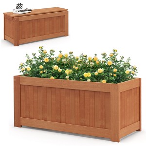 Tangkula Hardwood Outdoor Planter Box w/ Seat 2-in-1 Wooden Raised Garden Bed & Bench - 1 of 4