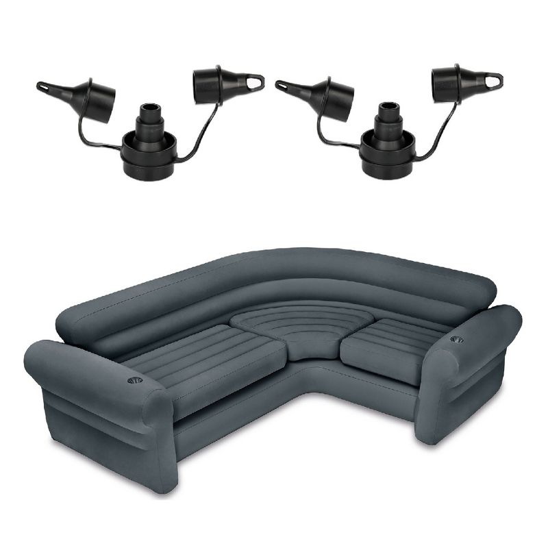 Intex Air Pump w/ 3 Nozzles (2 Pack) w/ Intex Inflatable Couch w/ Cupholders, 1 of 7