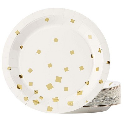 Juvale 48-Pack Gold Foil Square Confetti Disposable Paper Plates 9" Party Supplies