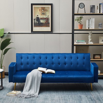Modern Convertible Futon Sleeper with Mattress, Sturdy Metal Frame & Legs, Foldable Backrest Sofabed
