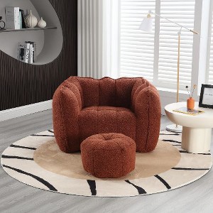 CAVINAS Soft Bean Bag Chair for Adults, Square Lazy Sofa with High Resilient Foam and Footstool, for Living Room and Bedroom, Red+Brown - 1 of 4