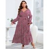 Plus Size Women's V Neck Long Sleeve Maxi Dress with Belt Flowy Elegant Floor Length Dress - 4 of 4