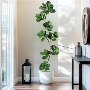 Artificial Fiddle Leaf Fig Tree with Black Nursery Planter, Fake Plant, Large Fake Tree Artificial Plants for Home or Office Decor - 1 of 4