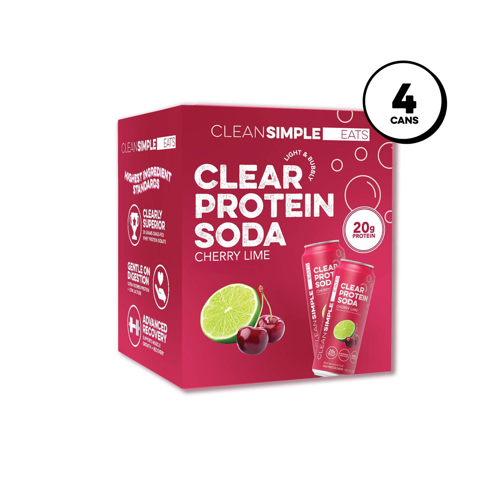 Clean Simple Eats Protein Soda Cherry Lime Sports Drink - 16 fl oz/4pk