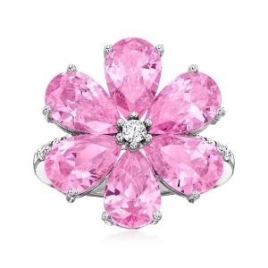 Ross-Simons 6.00 ct. t.w. Simulated Pink Sapphire Flower Ring With .20 ct. t.w. Czs in Sterling Silver - 1 of 4