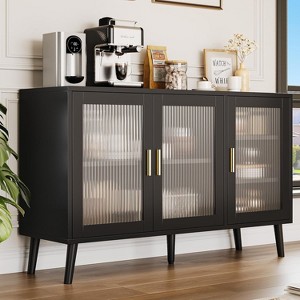 48" Black Sideboard Buffet Cabinet with 3 Fluted Glass Doors, Large Storage Credenza for Kitchen, Dining Room, Hallway & Living Room - 1 of 4