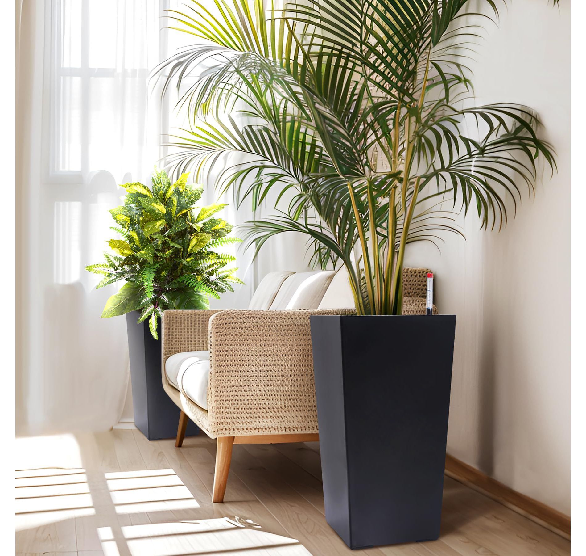 Acekool Self-Watering Planters (Set of 2) - Black & White with Drainage & Wheels