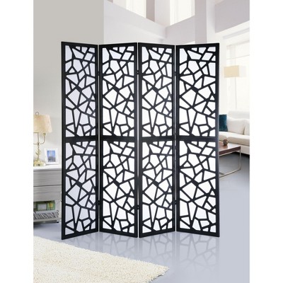 NicBex 4-Panel Room Divider for Home, Divider for Room Separation, Folding Fabric Privacy Screen with Geometric Patterns for Office, Black