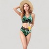 Anna-Kaci Swim Women's Leopard Print Bikini Set with Striped Elastic Halter Top and High Waist Bottoms for a Sporty Wild Look - 2 of 4