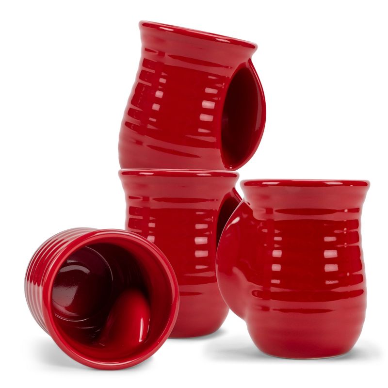 Elanze Designs Ribbed 14 ounce Ceramic Stoneware Handwarmer Mugs Set of 4, Red, 1 of 6