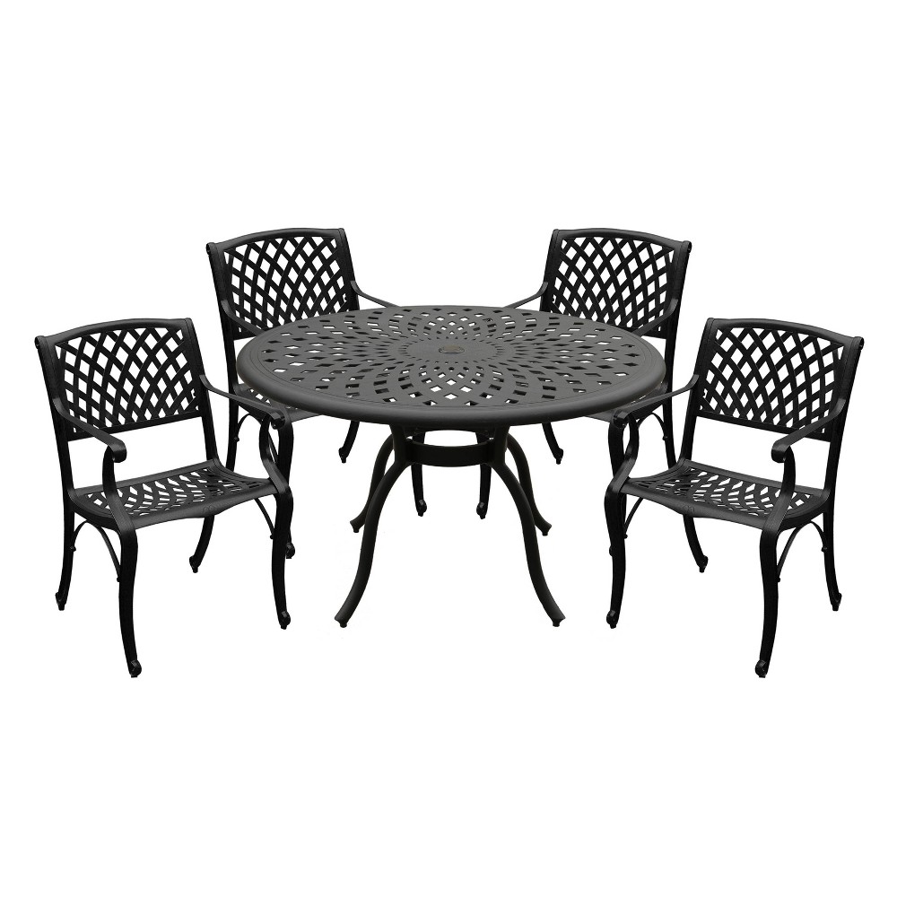 Photos - Dining Table Oakland Living 5pc Patio Dining Set with 48" Modern Outdoor Mesh Aluminum Round Table & Modern Chairs Black: Rust-Resistant,