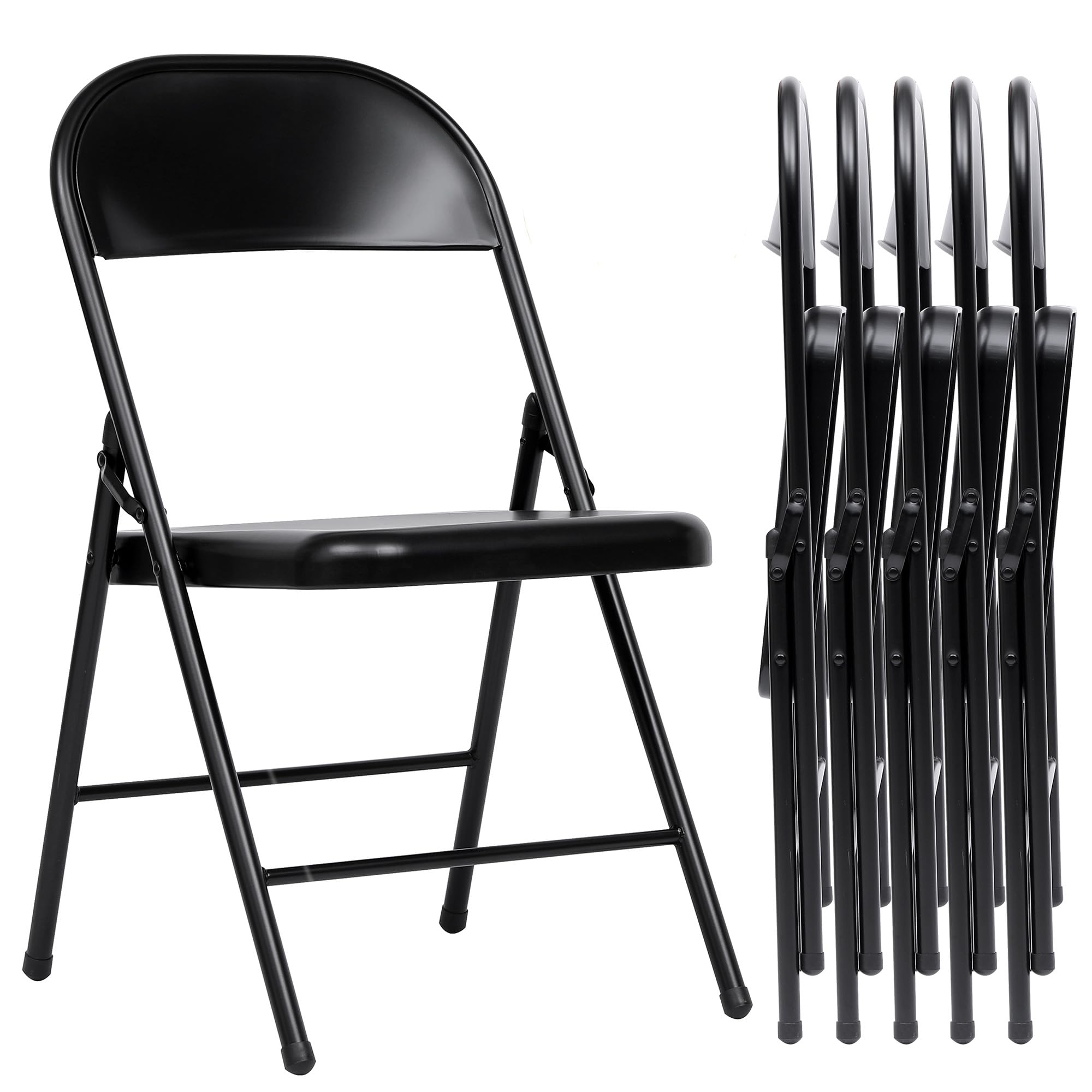 Black Metal Folding Chairs Set of 6 with Padded Seats and Steel Frame, 450 lb Capacity