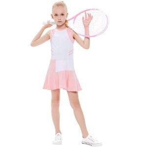 Girls Round Neck Tennis Golf Sport Dress Sleeveless Athletic Pleated Skirt Sets with Built-in Shorts Pockets Purple 3-12Y - 1 of 4
