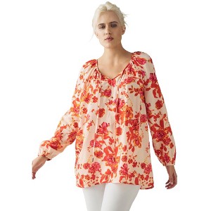 ellos Plus Size Tie Neck Peasant Tunic - 1 of 4