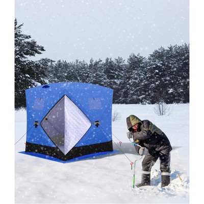 L178*W178*H200cm Pop Up Ice Fishing Tent, Insulated Windproof Portable Hub-Style Shelter Shanty for Winter, Warm Ice Fishing Shelter,for 1-8 Person