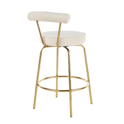 Glam Gold Metal and Cream Velvet Swivel Counter Stool