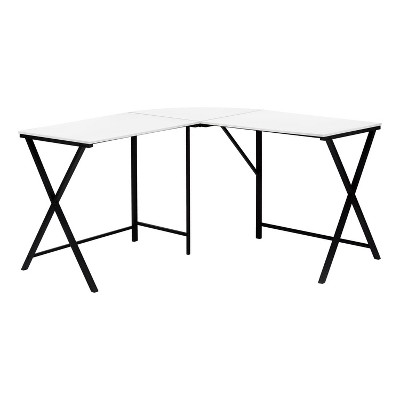 Monarch Specialties Computer Desk Home Office Corner 55InchL L Shape Work Laptop Metal Laminate White Black Contemporary Modern