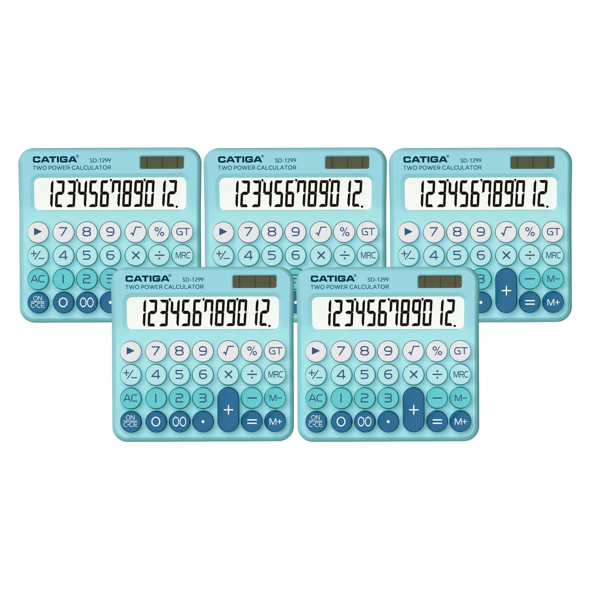 CATIGA Mechanical Switch Calculator with Solar and Battery Dual Power, 12-Digit Large LCD Display, SD-1299-AB-5PK